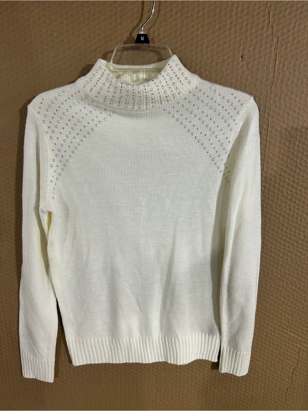 Juicy Couture Ivory Mock Neck Sweater with Stud Accents